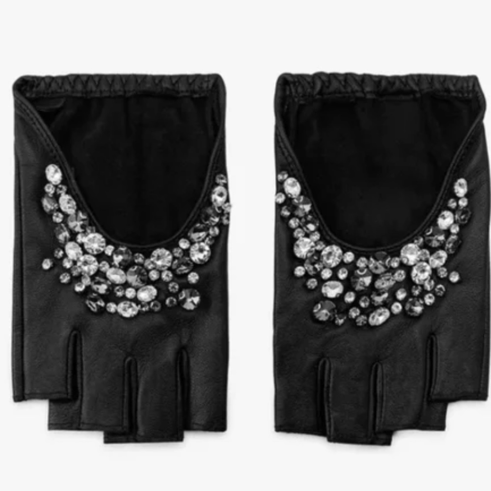Zara Jeweled Leather Mitten gloves ( fingerless)